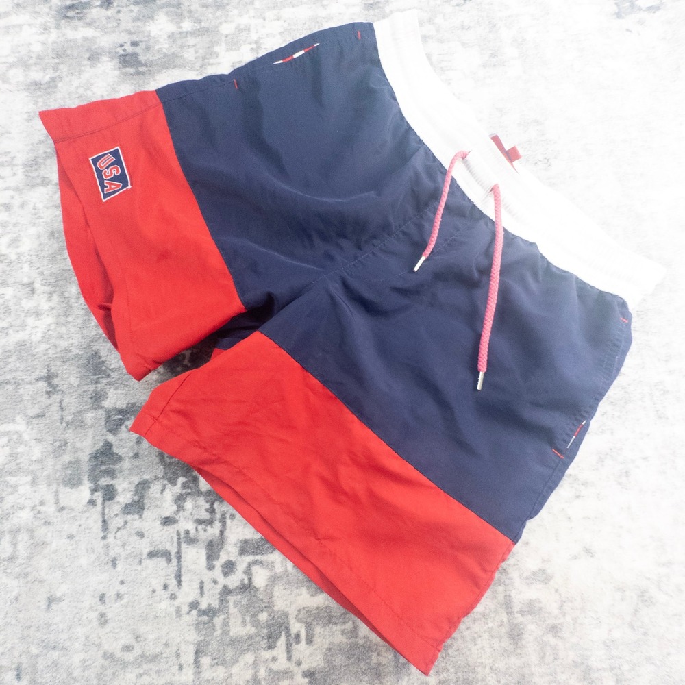 Tipsy Elves Mens Large Patriotic USA Swim Navy Red Colorblock Board Shorts